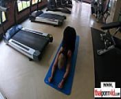 Busty amateur Thai teen relaxing on a big white cock after workout from relax home training