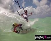 Big boobed badass hottie Dani Mathers and her GFS trying nude kite surfing from kite rina video