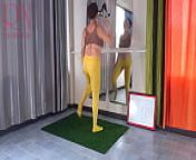 Regina Noir. Yoga in yellow tights doing yoga in the gym. 4 from athletic naked yoga naked yoga school® with maya kamui