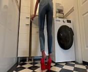 Wetting extremely Jeans and Red classic High Heels and play with Pee from girl 15boys xxxesi pee com