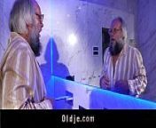 Oldman intercourse in bathroom with a teeny from sex doll with man intercourse