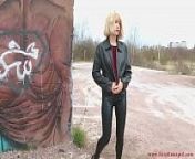 Sexy girl in a leather jacket and leggings shows her ass from tight latex jacket he is ready to explode on my clothes preview