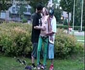 A cute teen Alexis Crystal in a public street threesome from crystal lust call videos