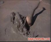 Outdoor BDSM Mud Slave d. from boobs mud