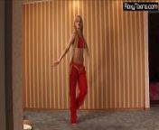 Sexy belly dancer in a red dress from gymnastics in dress