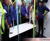 The new security guard chick gets a gangbang quickie fuck surprise from her fellow mall cops from new mall sex video
