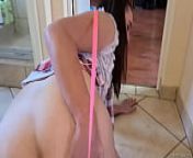 Pigtailed slut walked with leash laps up piss from little com lap 018