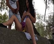 Teen finger pussy and jerk off stranger in park from public flash and finger