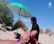I shocked this muslim by pulling my cock out on the public beach, OMG her husband will be here soon from hijab dick