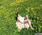 Beautiful teen Ananta Shakti masturbates her pussy on a field with dandelions from darla de leon feet