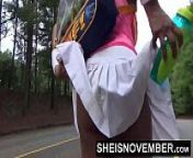 American Ebony Walking After Blowjob In Public, Sheisnovember Lost a Bet Then Sucked A Dick With Her Giant Titties and Nipples out, Then Walked Flashing Her Panties With Upskirt Exposure And Cute Ebony Thighs by Msnovember from sex brat hung