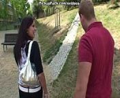 brunette sucks dick on a bench near the mall from the girl sucked the dick cum in mouth blow job