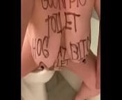 Fuckpig porn justafilthycunt humiliating degradation toilet licking humping oinking squealing from stupid nosed slave oinks while eating an asshole