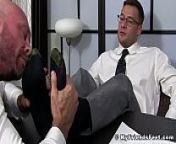 Handsome businessman feet worshiped by his new partner from foot worship gay