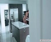 Sofie Marie is cooking and she gets all the sauce on her dress and wash it with her undies on,stepson saw her hot body then she gave him a blowjob. from sugo