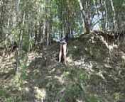Under a skirt without panties. Hairy pussy and big ass in a short dress climbs mountains in nature. from pussy under dress