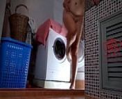 Domination in laundry. Housewife fucked in the washing machine. 3 from 3 bitches fucks stuck guy