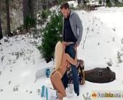 Gf riding her guys dick in the snow from riding outdoors