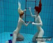Milana and Katrin strip eachother underwater from sports lesbian girls