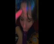 Latina gets throat fucked by purple Dino from saliva blowjob