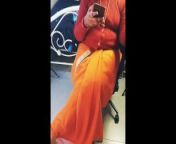Low Hip Orange Saree Navel Aunty from nithya menon saree navel