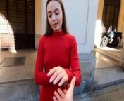 Girl met him on a walk and did him a blowjob from polish dress