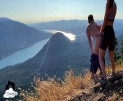mountain summit strap on pegging breathtaking view from armpit of i