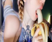 Tattooed Girl Sucking Banana with Cream and Masturbate Pussy until Orgasm from www food in