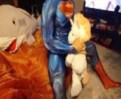 Superman finds a Stuffed Unicorn. Real Male Orgasm from musterbtion man body toy
