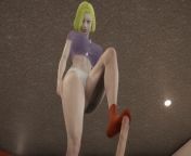 Android C18 does a sockjob with her orange socks from various points of view from c1k