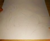 A simple pencil sketch of a naked girl lying on the bed from naked art