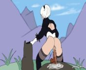 2D Huge BBC Dildo Anal on Mountain Top - Nier Automata Parody - Outdoor Animated public Cartoon porn from public anime