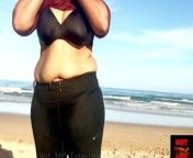 Housewife teases in the Beach - Shows her milky cleavage from hot aunty cleavage show