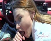 Amateur schoolgirl Mazy Myers gets pussy played with sucks cock in the car GFE POV from car pissing