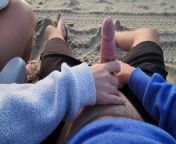 Hot Wife Gives Amazing Sunrise Handjob on Beach With HUGE CUMSHOT....Almost Caught! from hot secretary almost caught