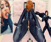 Black widow cosplay big butt girl sucking and fucking with her sex machine from sucking milk boobs machine