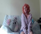 Truth or Dare - Pink haired cute MILF fills herself with dildo from ginger dildo