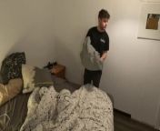 Hot college boy squirts in frat bedroom from big penis mms