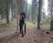 Pony gets blowjob in the woods from www latex ponygirl bonda