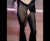 Hung tranny Goddess teasing big dick bulge in sexy nylon stockings from cute girls in nylon