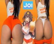 Hooters girl cosplay giving the hottest JOI jerk off instructions wearing tight yoga shorts from ooyamada mangetsu hentai manga