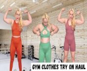 Muscle MILF gym clothes try on haul from yoga nude
